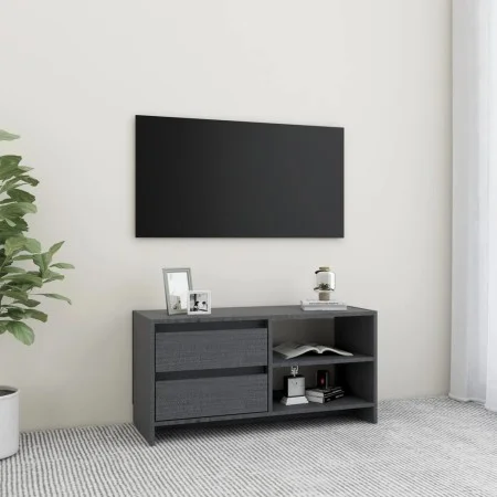 Solid pine wood TV stand in gray, measuring 80x31x39 cm. by vidaXL, TV Furniture - Ref: Foro24-809896, Price: 57,87 €, Discou...