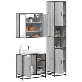 Set de muebles de baño 3 pzas madera contrachapada gris sonoma Set de muebles de baño 3 pzas madera contrachapada gris sonoma