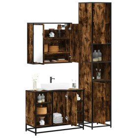 Set de muebles baño 3 pzas madera contrachapada roble ahumado Set de muebles baño 3 pzas madera contrachapada roble ahumado