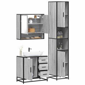 Set de muebles de baño 3 pzas madera contrachapada gris sonoma Set de muebles de baño 3 pzas madera contrachapada gris sonoma