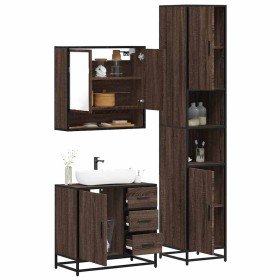 Set de muebles baño 3 pzas madera contrachapada roble marrón Set de muebles baño 3 pzas madera contrachapada roble marrón