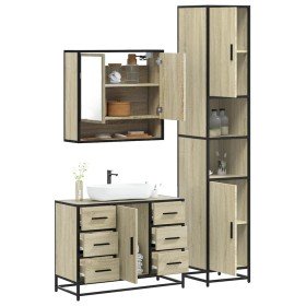 Set de muebles de baño 3 pzas madera contrachapada roble Sonoma Set de muebles de baño 3 pzas madera contrachapada roble Sonoma
