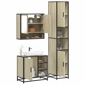 Set de muebles de baño 3 pzas madera contrachapada roble Sonoma en Muebles de baño | Comprar online en Foro24