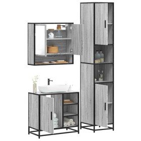 Set de muebles de baño 3 pzas madera contrachapada gris sonoma Set de muebles de baño 3 pzas madera contrachapada gris sonoma