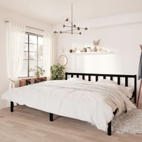 Estructura de cama madera maciza Super King negra 180x200 cm