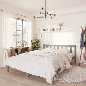 Solid gray pine wood bed frame 150x200 cm by vidaXL, Beds and slatted bases - Ref: Foro24-810089, Price: 118,14 €, Discount: %