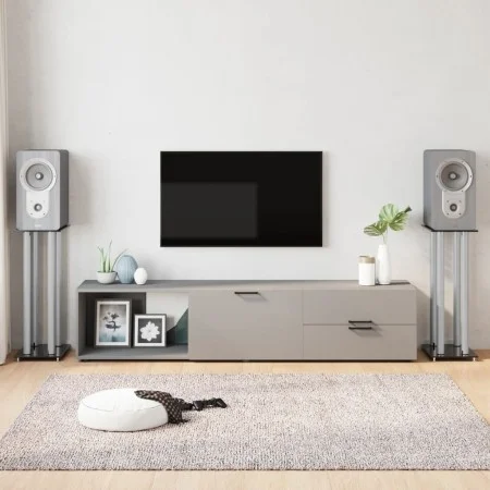 Speaker supports 2 pcs tempered glass silver black 4 pillars by vidaXL, Speaker stands - Ref: Foro24-51818, Price: 86,85 €, D...