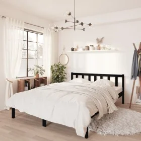 Solid black pine wood bed frame 140x190 cm by vidaXL, Beds and slatted bases - Ref: Foro24-810066, Price: 103,66 €, Discount: %