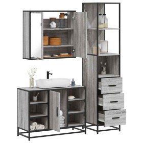 Set de muebles de baño 3 pzas madera contrachapada gris sonoma Set de muebles de baño 3 pzas madera contrachapada gris sonoma
