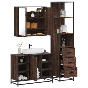 Set de muebles baño 3 pzas madera contrachapada roble marrón Set de muebles baño 3 pzas madera contrachapada roble marrón