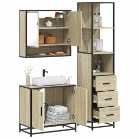 Set de muebles de baño 3 pzas madera contrachapada roble Sonoma en Muebles de baño | Comprar online en Foro24