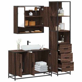 Set de muebles baño 3 pzas madera contrachapada roble marrón Set de muebles baño 3 pzas madera contrachapada roble marrón