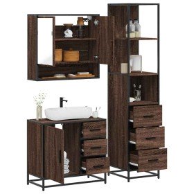 Set de muebles baño 3 pzas madera contrachapada roble marrón Set de muebles baño 3 pzas madera contrachapada roble marrón