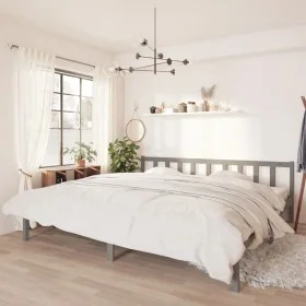 Solid gray pine wood bed frame 200x200 cm by vidaXL, Beds and slatted bases - Ref: Foro24-810104, Price: 124,61 €, Discount: %