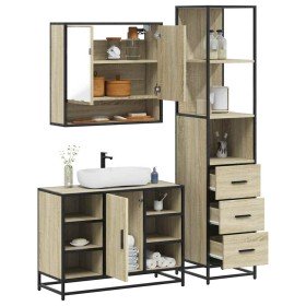 Set de muebles de baño 3 pzas madera contrachapada roble sonoma Set de muebles de baño 3 pzas madera contrachapada roble sonoma