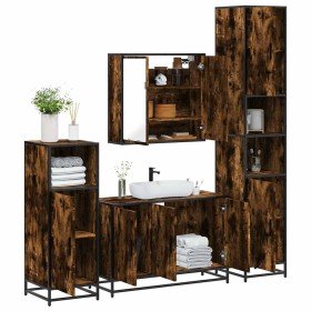 Set de muebles baño 4 pzas madera contrachapada roble ahumado Set de muebles baño 4 pzas madera contrachapada roble ahumado