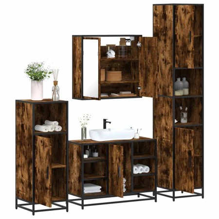 Set de muebles baño 4 pzas madera contrachapada roble ahumado en Muebles de baño | Comprar online en Foro24