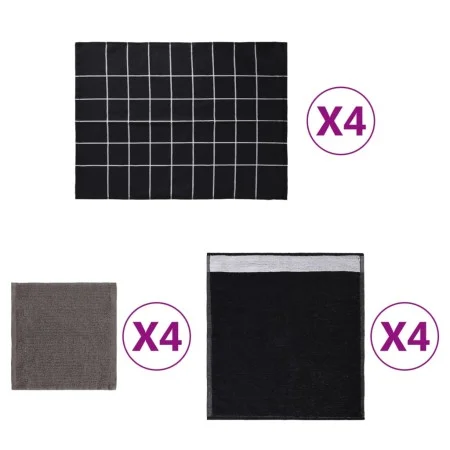 Set of 12 black and gray cotton dishcloths by vidaXL, Towels - Ref: Foro24-136294, Price: 25,10 €, Discount: %