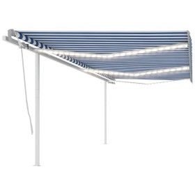 Toldo automático LED sensor de viento azul blanco 6x3,5 m