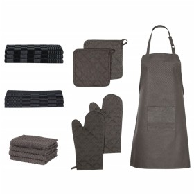 Set of 15 pieces of black cotton kitchen towels, oven mitts, and pot holders. by vidaXL, Towels - Ref: Foro24-136296, Price: ...