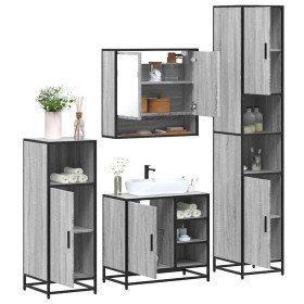 Set de muebles de baño 4 pzas madera contrachapada gris sonoma Set de muebles de baño 4 pzas madera contrachapada gris sonoma