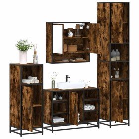 Set de muebles baño 4 pzas madera contrachapada roble ahumado Set de muebles baño 4 pzas madera contrachapada roble ahumado