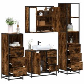 Set de muebles baño 4 pzas madera contrachapada roble ahumado en Muebles de baño | Comprar online en Foro24