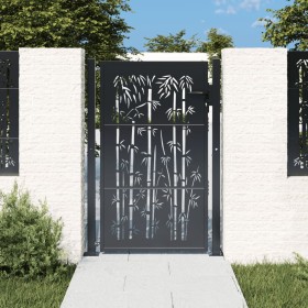 Puerta de jardín acero gris antracita diseño bambú 105x155 cm