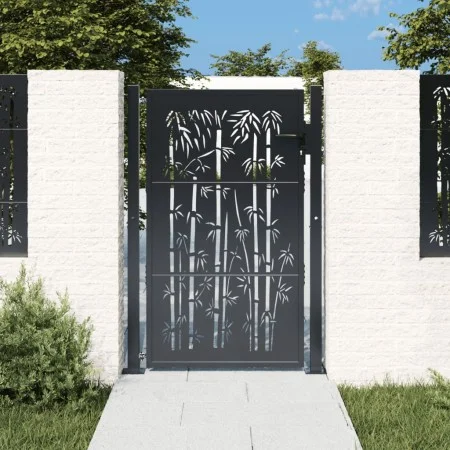 Anthracite gray steel garden gate with bamboo design 105x155 cm by vidaXL, garden gates - Ref: Foro24-153181, Price: 266,21 €...