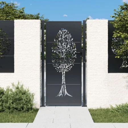 Anthracite grey steel garden gate with tree design 105x180 cm by vidaXL, garden gates - Ref: Foro24-153158, Price: 338,38 €, ...