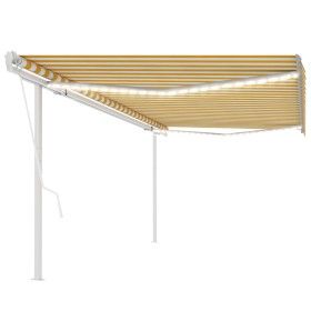 Toldo automático LED sensor de viento amarillo y blanco 5x3,5 m de vidaXL, Toldos - Ref: Foro24-3070073, Precio: 784,61 €, De...