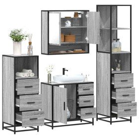 Set de muebles de baño 4 pzas madera contrachapada gris sonoma Set de muebles de baño 4 pzas madera contrachapada gris sonoma