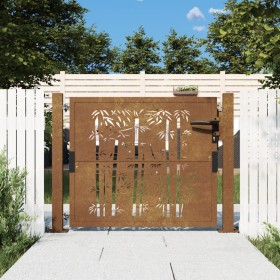 Puerta de jardín acero corten diseño bambú 105x80 cm