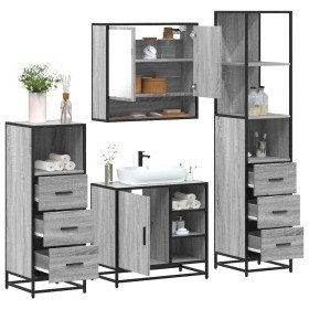 Set de muebles de baño 4 pzas madera contrachapada gris sonoma Set de muebles de baño 4 pzas madera contrachapada gris sonoma