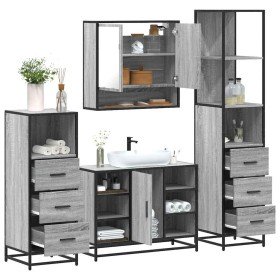 Set de muebles de baño 4 pzas madera contrachapada gris sonoma Set de muebles de baño 4 pzas madera contrachapada gris sonoma