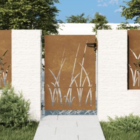 Puerta de jardín acero corten diseño hierba 85x125 cm