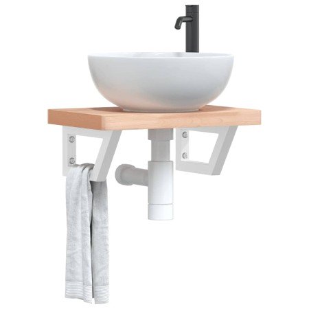 Estante de lavabo de pared de acero y madera maciza de haya en Tocadores de baño | Comprar online en Foro24