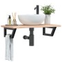 Estante de lavabo de pared de acero y madera maciza de roble