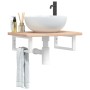 Estante de lavabo de pared de acero y madera maciza de roble