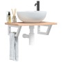 Estante de lavabo de pared de acero y madera maciza de roble