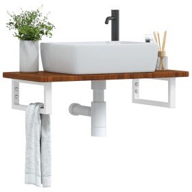 Estante de lavabo de pared de acero y madera maciza de roble