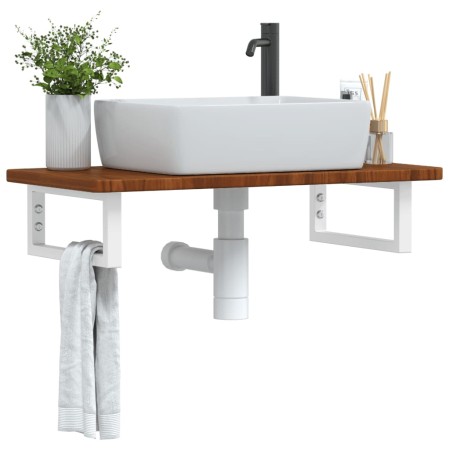 Estante de lavabo de pared de acero y madera maciza de roble en Tocadores de baño | Comprar online en Foro24