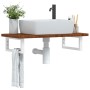 Estante de lavabo de pared de acero y madera maciza de roble