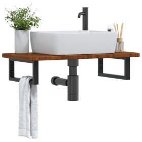 Estante de lavabo de pared de acero y madera maciza de roble en Tocadores de baño | Comprar online en Foro24