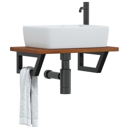 Estante de lavabo de pared de acero y madera maciza de roble en Tocadores de baño | Comprar online en Foro24