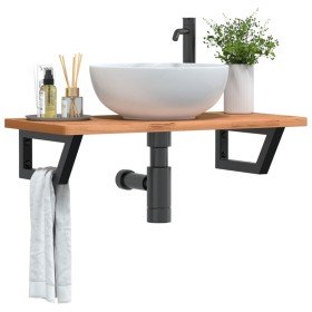 Estante de lavabo de pared de acero y madera maciza de haya en Tocadores de baño | Comprar online en Foro24