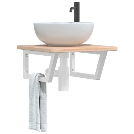 Estante de lavabo de pared de acero y madera maciza de roble en Tocadores de baño | Comprar online en Foro24