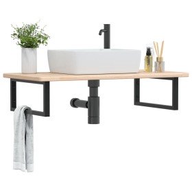 Estante de lavabo de pared de acero y madera maciza de roble en Tocadores de baño | Comprar online en Foro24