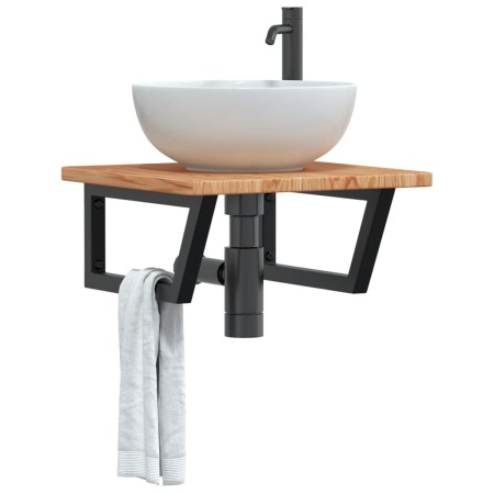 Estante de lavabo de pared de acero y madera maciza de roble