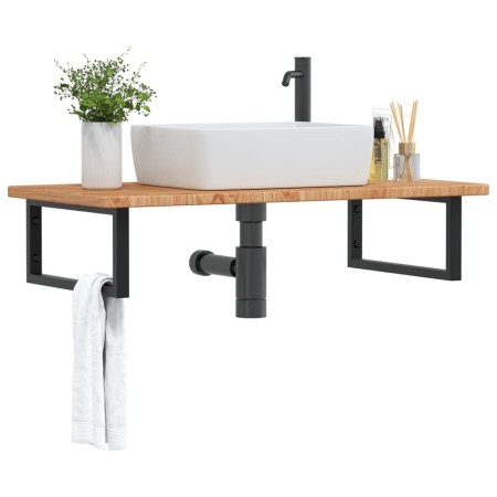 Estante de lavabo de pared de acero y madera maciza de roble